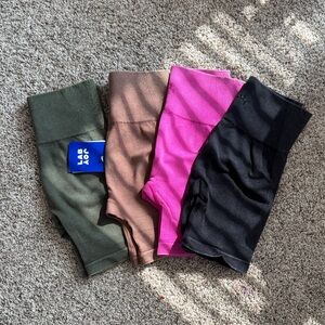 JoyLab Seamless High-Rise Bike Shorts — Black, Bright Pink, Olive & Brown